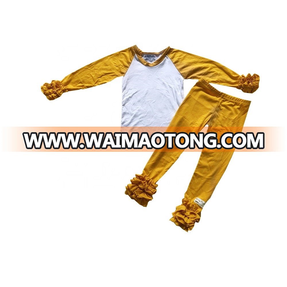 The wear suits baby girls  ruffle yellow pants& long sleeves dress clothing sets persnickety clothing outfits